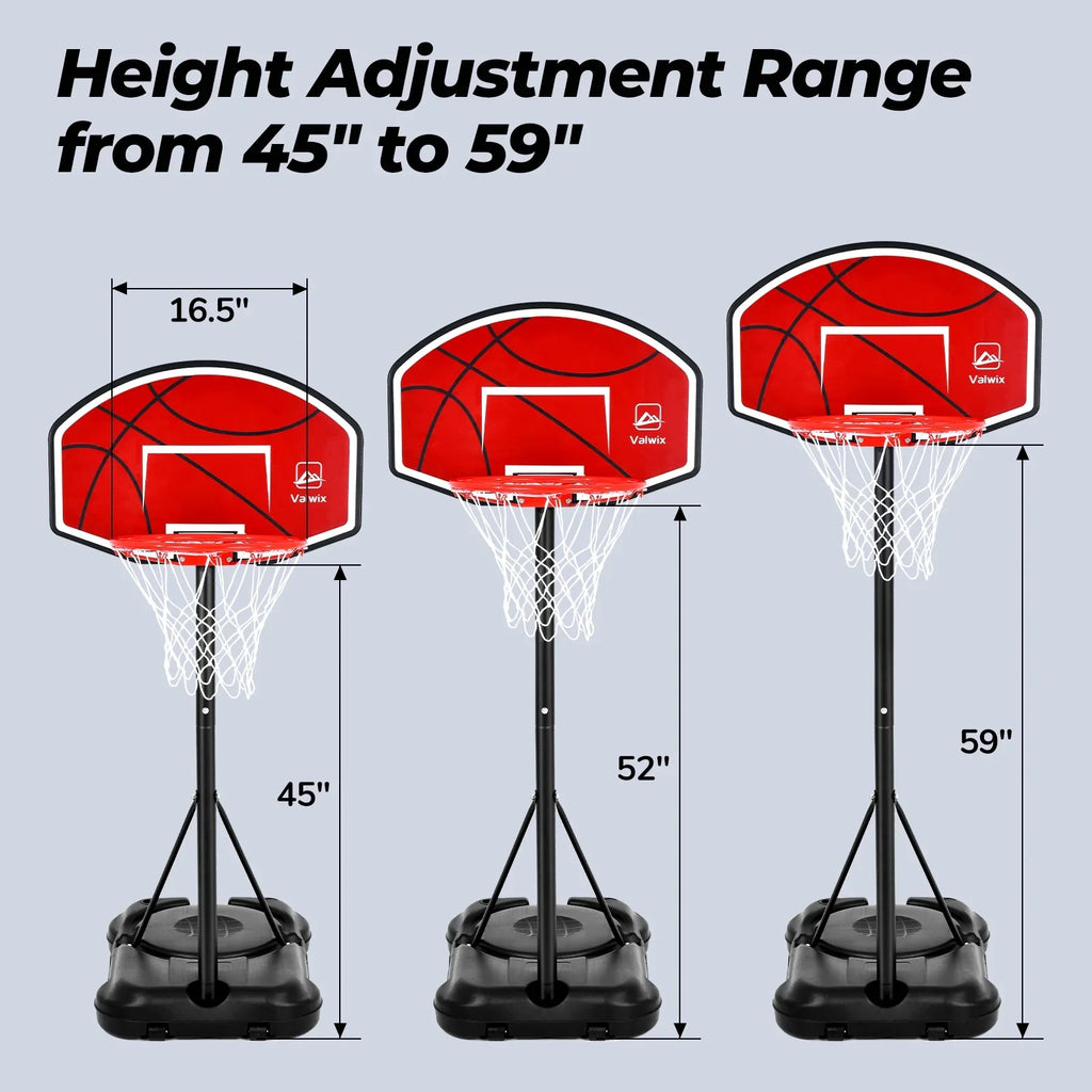 Pump Balls Adjustable Basketball Hoop 45"-59" Valwix 2 Swimming Pool And With Height