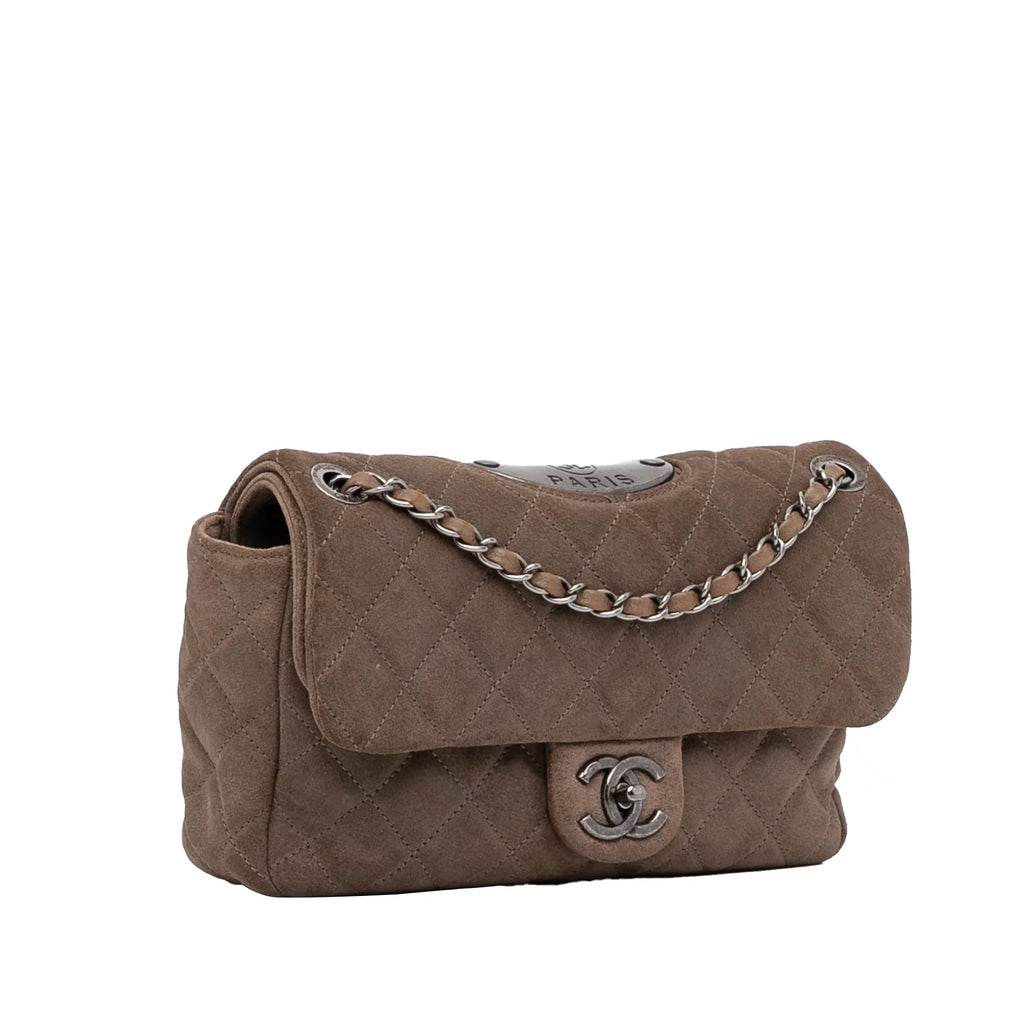 Authenticated Classic Suede Unisex Small Double Leather Pre-Owned Shoulder Flap Bag Chanel Brown
