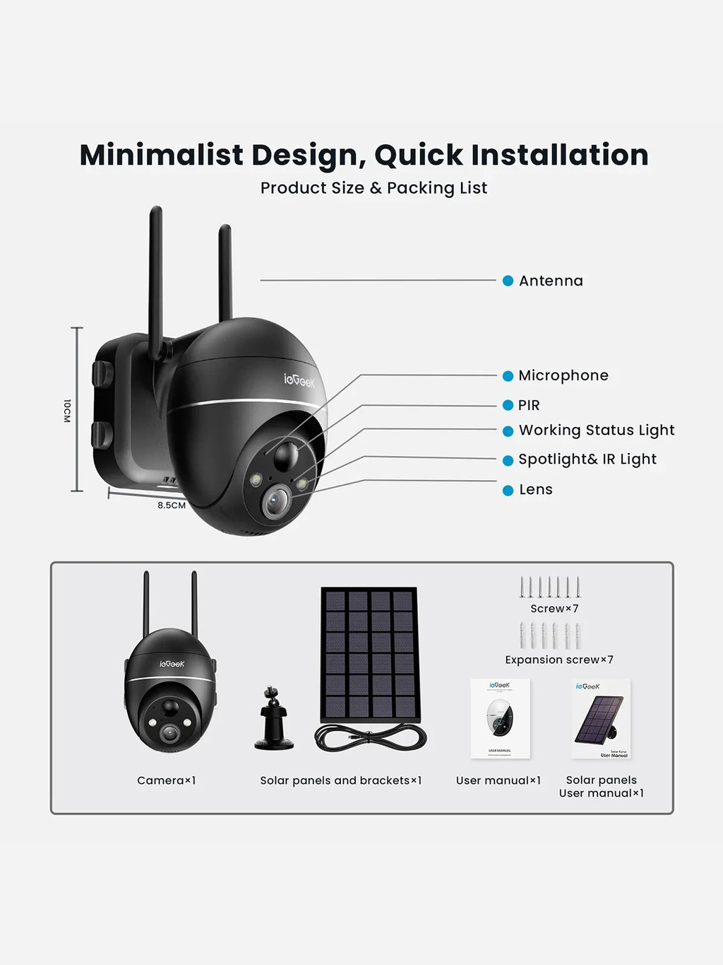 Wireless & Night Siren, View, Detection, 2K/3MP Outdoor Vision, Motion PIR PTZ Outdoor Alexa Color WiFi, with with 360° Work Surveillance Spotlight Solar Camera Security Camera