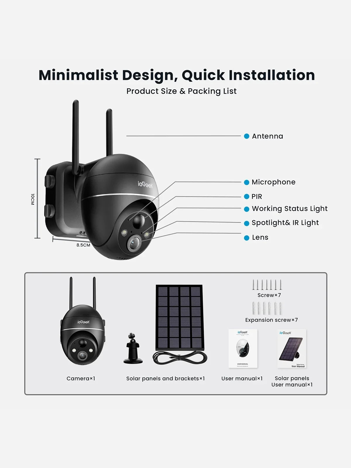 Wireless & Night Siren, View, Detection, 2K/3MP Outdoor Vision, Motion PIR PTZ Outdoor Alexa Color WiFi, with with 360° Work Surveillance Spotlight Solar Camera Security Camera