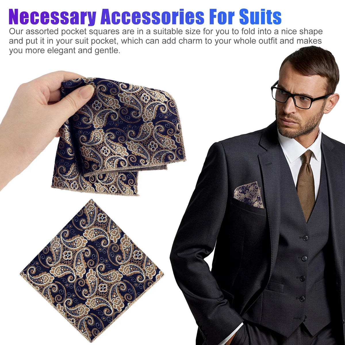 Silk Square Party Dot Handkerchief 8PCS Fashion Pocket Men Wedding Floral Hanky