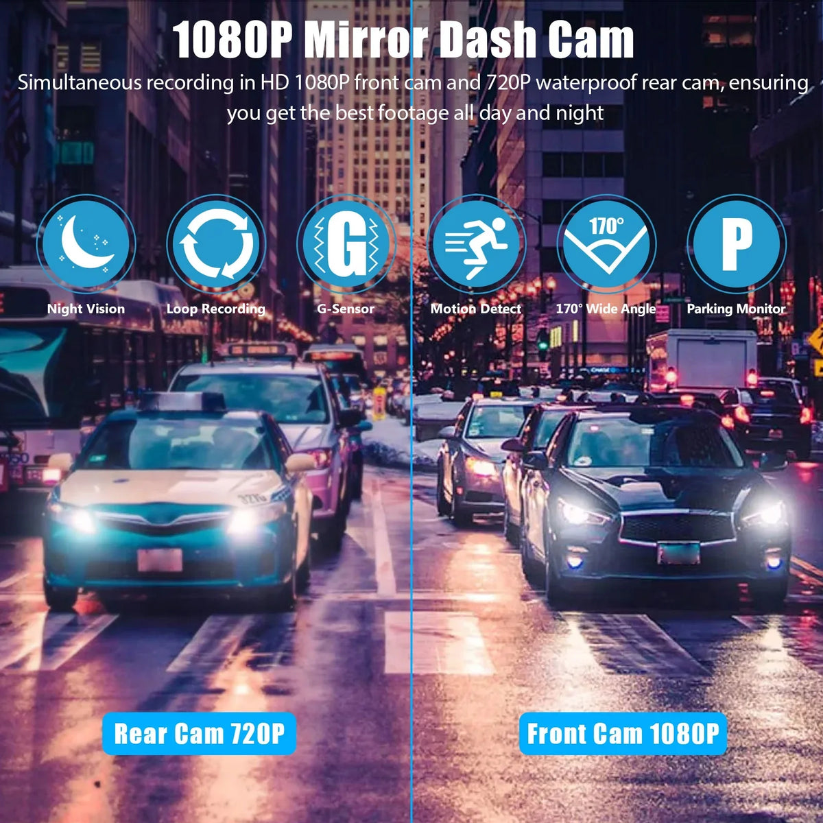 and Wide-Angle View Camera, Cars, for Cam Lens Dash with EEEkit Dash Night Car 7inch Screen Touch 170° Camera G-Sensor, 1080P Mirror Rear Mirror Front Dual Vision, Camera Motion Detection,