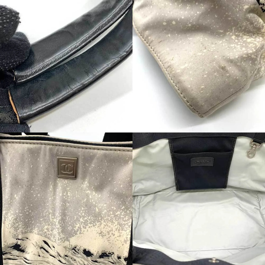 Tote Black Bag Line High Sports Ladies CHANEL Men's Canvas (Fair) Handbag Pre-Owned Pattern Gray x Summer Wave Horizontal Nylon