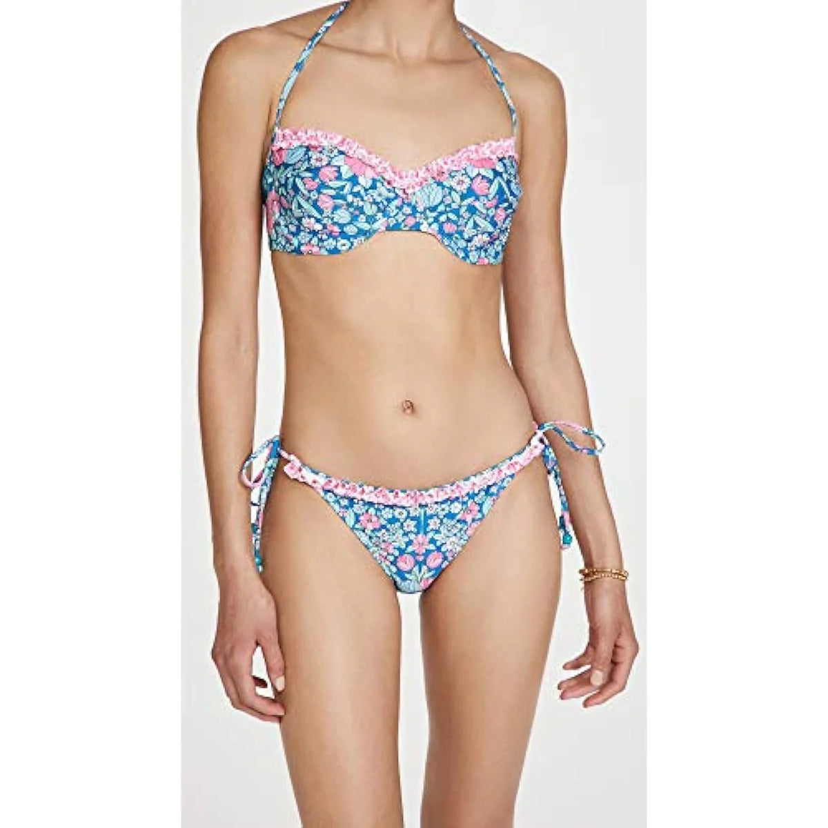 Women's Multi, Shoshanna Bottoms, Navy/Magenta Ruffle L Bikini String