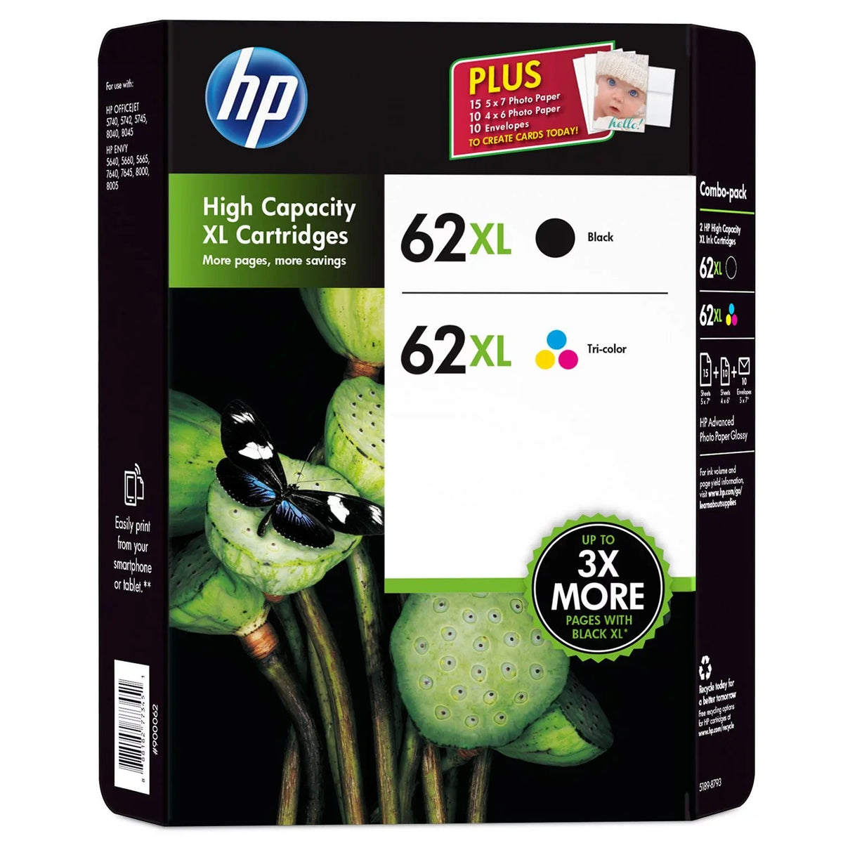 Combo & Cartridge 62XL HP Black Ink Color Ink