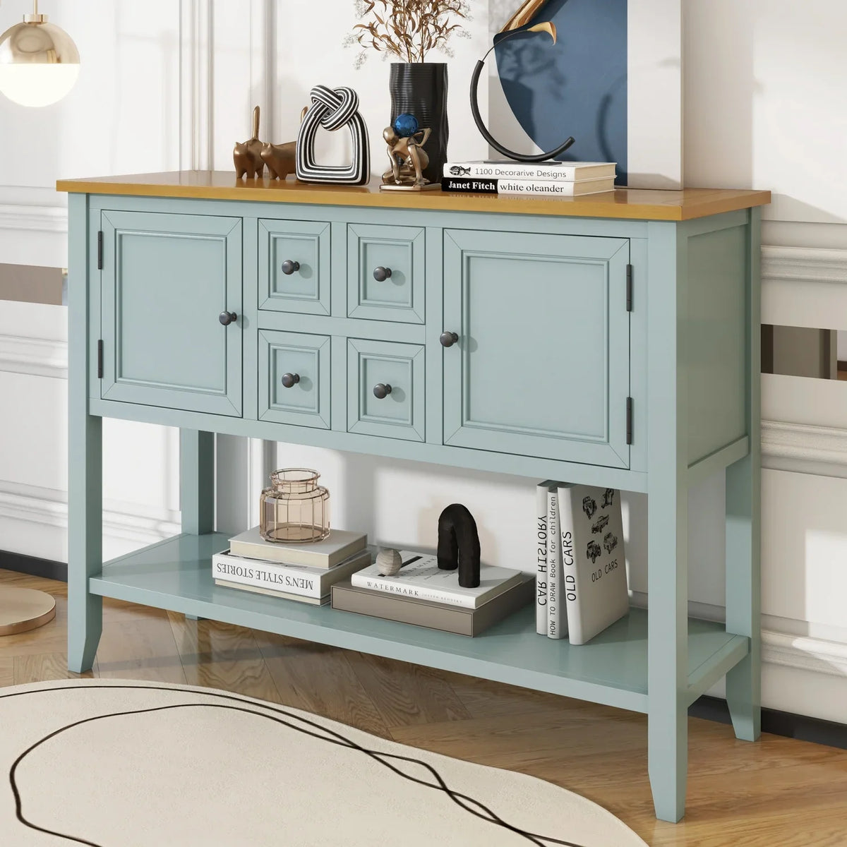 and Small Living OLD Table Kitchens Vintage for and Shelf Gray Drawers Rooms Ample Cambridge Console Entrances Storage Bottom TREXM WF190263AAE) with Series (Antique SKU Four