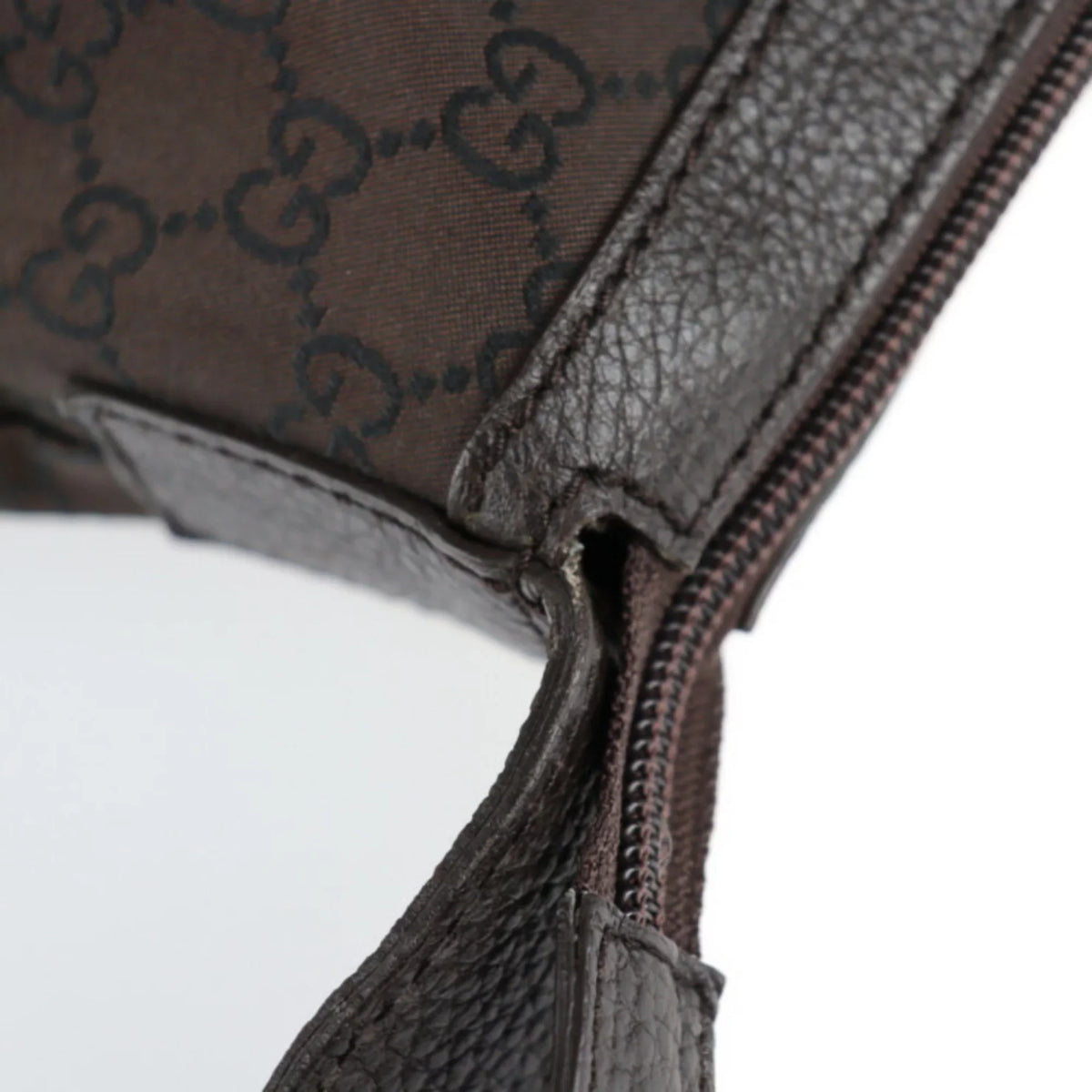 (Good) Boston Shoulder GG Leather Gucci Nylon Brown Bag 105669 GUCCI Pre-Owned Travel
