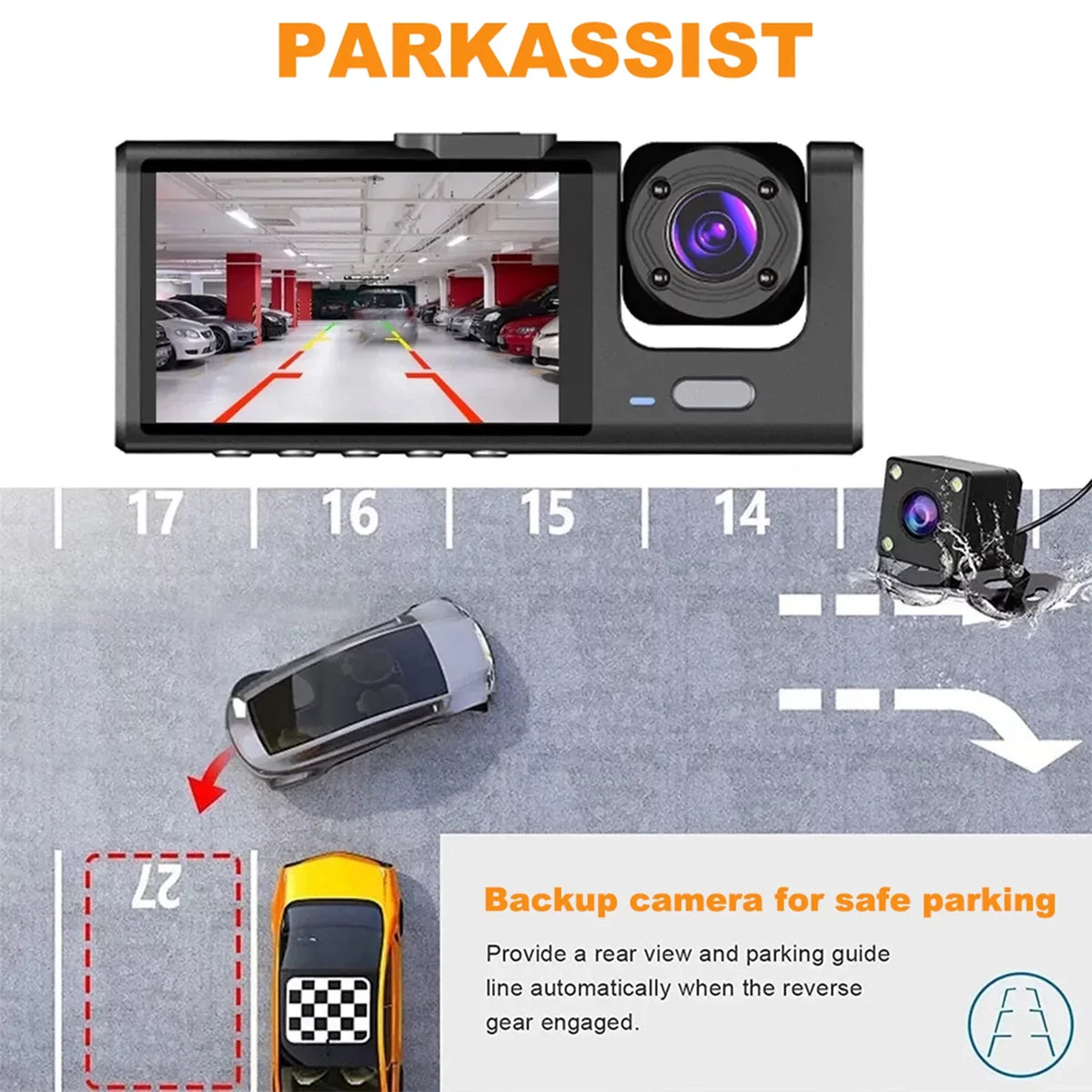 Nebublu Auto 3 Dash Recording Cameras, Safety Video Car Camcorder, Recorder Camera with Driving