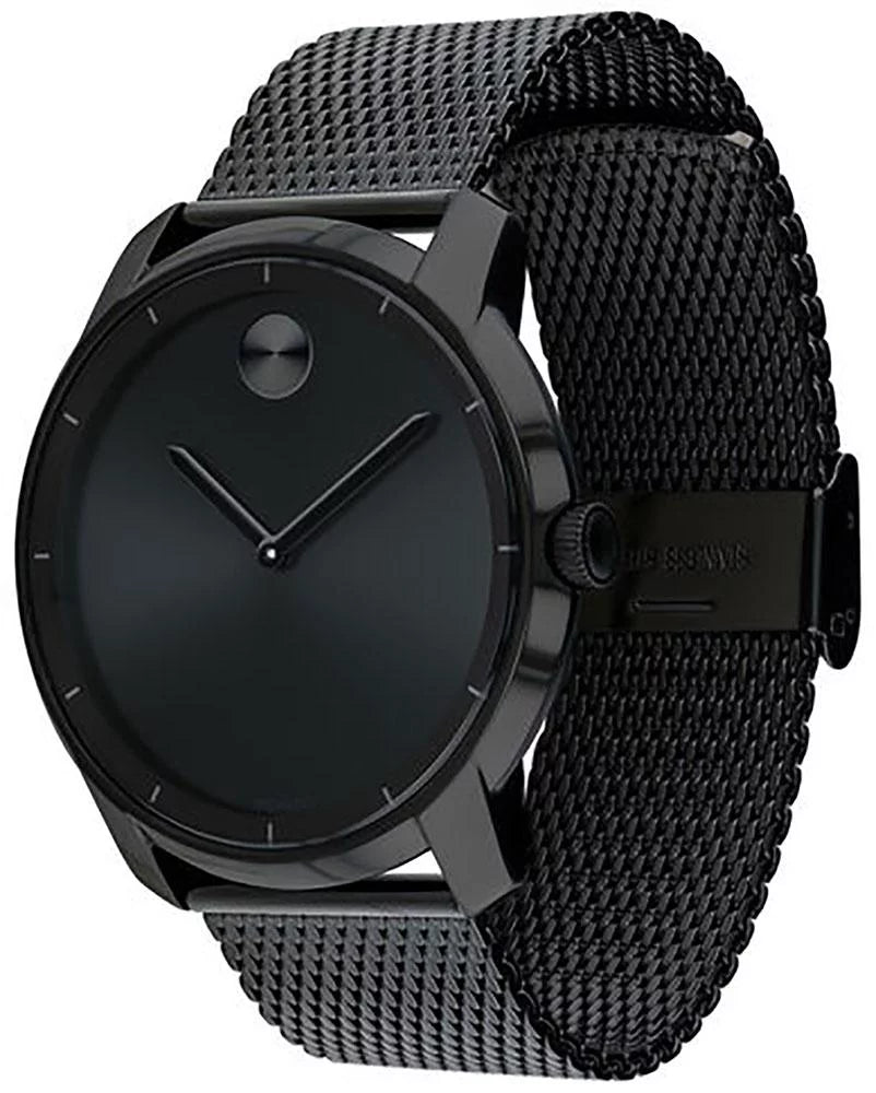 Steel Ion-plated Band Movado Bold Quartz Black Dial Watch 3600261 Stainless Black Mens Mesh