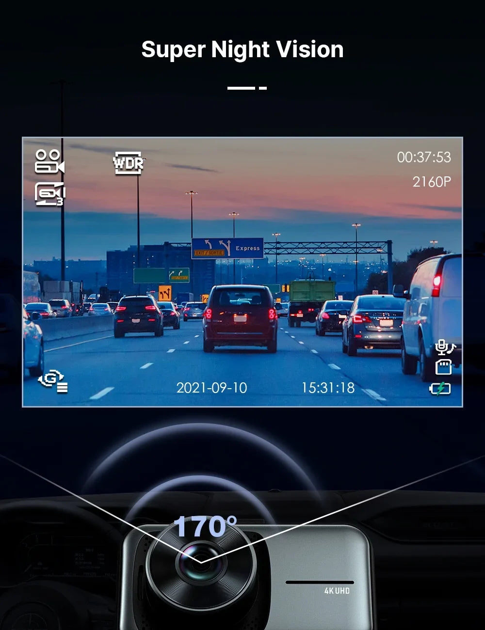 Dash Front Cars, for Rear 256GB with Support Monitor, and 3" Cam Camera Dual Cam 4K+1080P Dash Car Dash Parking