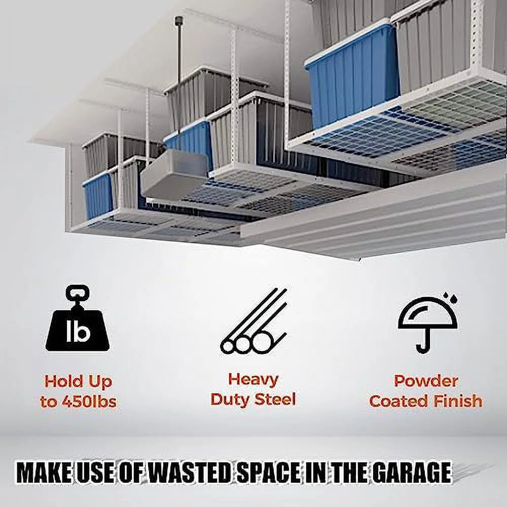 Organization 3X6 Storage Garage Overhead White Adjustable Mounted Racks Rack Shelf Garage Ceiling Storage Ceiling