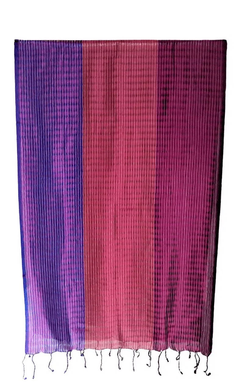'- Striped Thin Tricolor Vegan Purple Shawl Silk