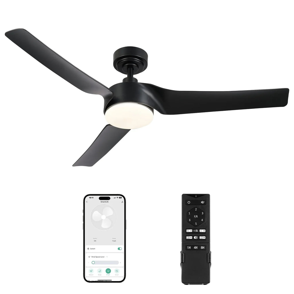 Black Fan Remote, Dimmable & 52" Bestco Ceiling Light with Smart Modern Kit