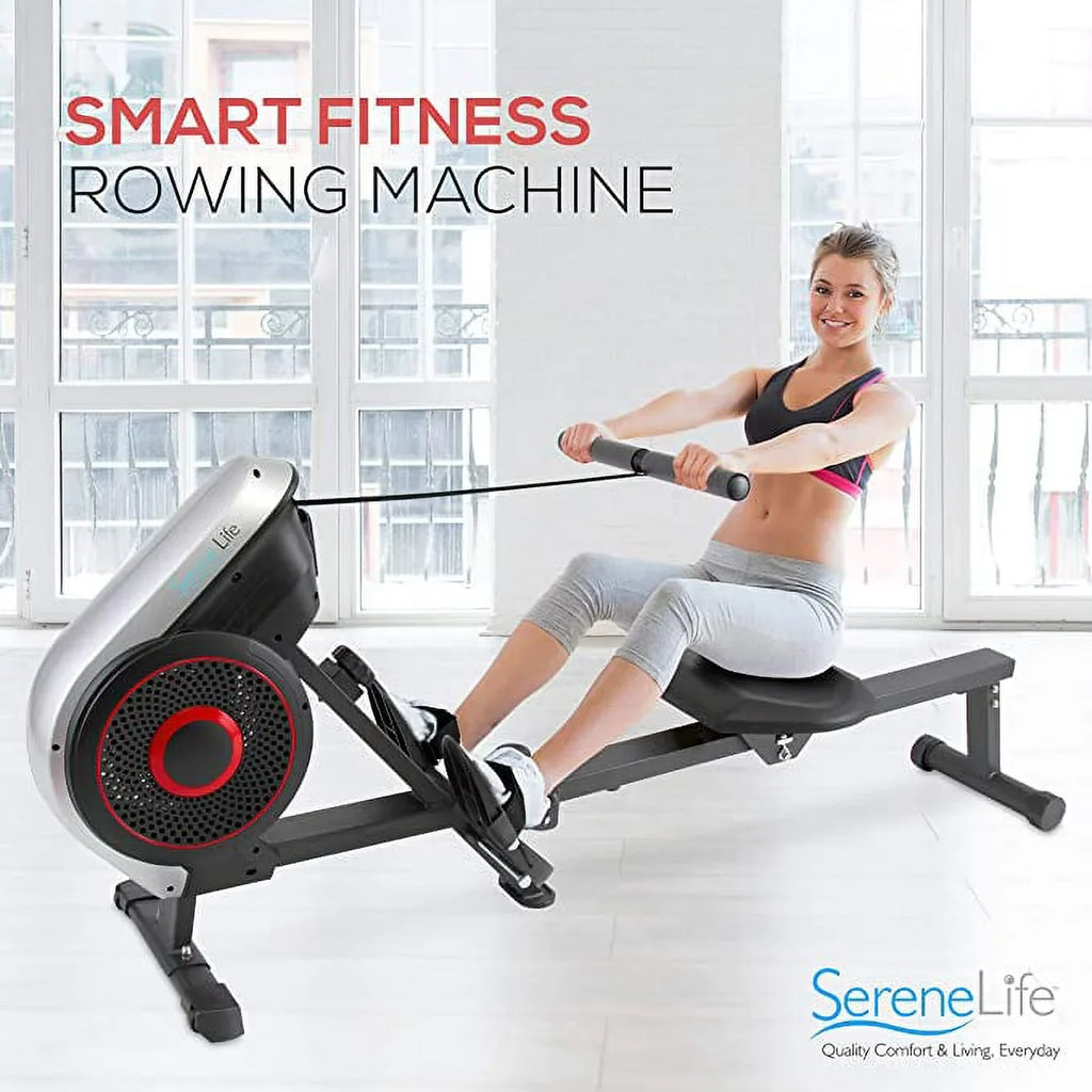 Machine for Resistance Air Rowing Machine Rowing Rowing Exercise and Levels Machine (8) Magnetic (Black) Selectable SereneLife Gym,