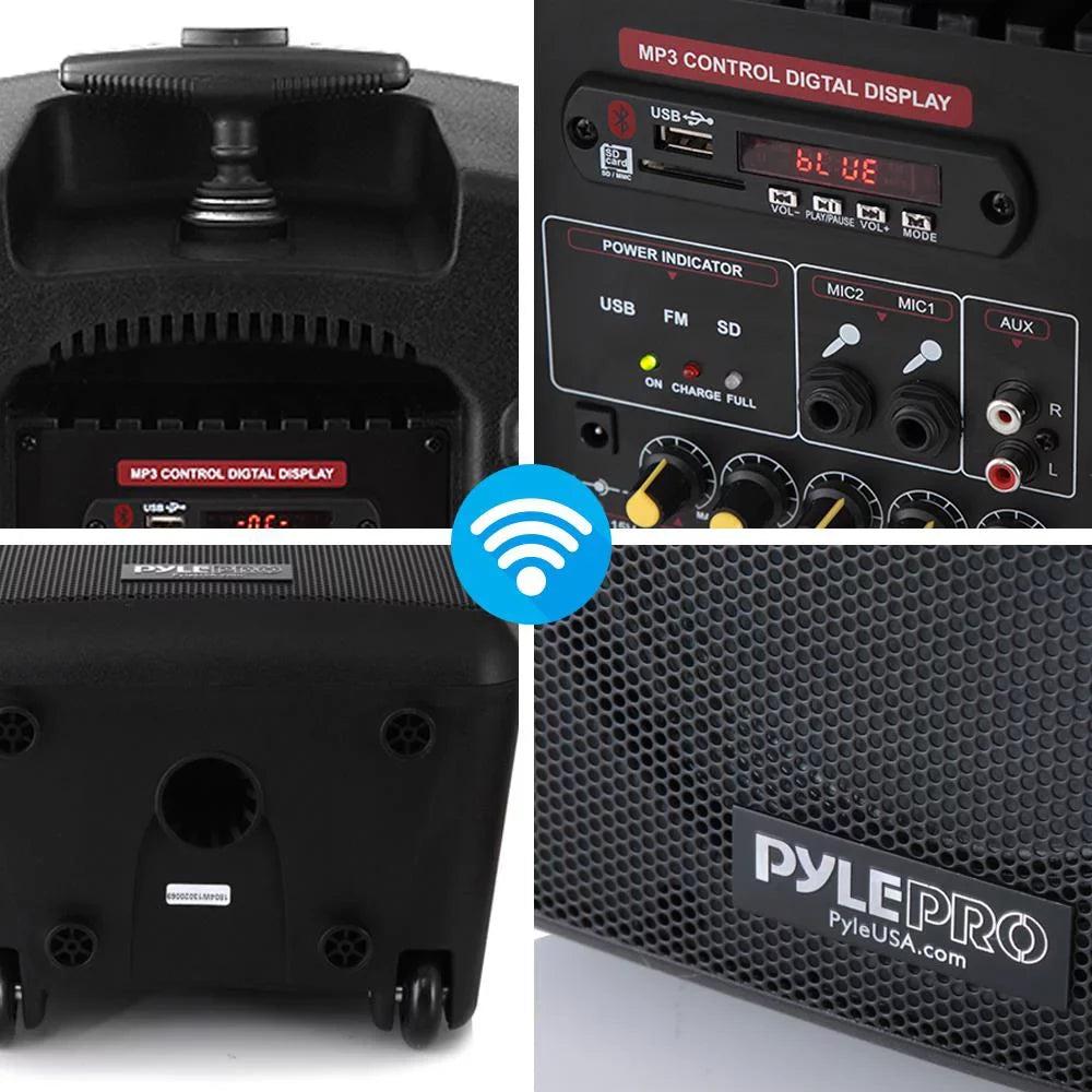 System PA Compatible Wireless - Pyle Battery Rechargeable Bluetooth 360W Powered Speaker Portable
