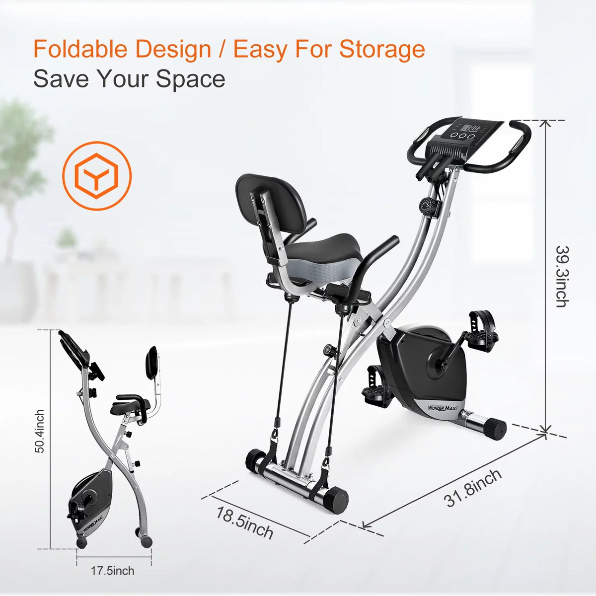Back Indoor Recumbent Workout Arm with Folding Magnetic Wonder Front Bands Bike, Upright Maxi and Exercise Resistance