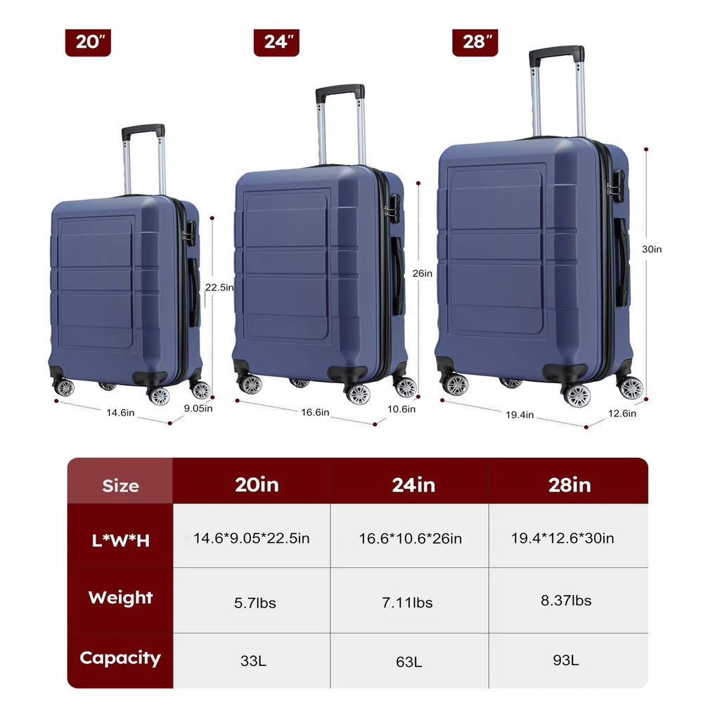 Sets Luggage Lock Double Blue Wheels GOWELL PC+ABS Expandable Suitcase TSA Durable