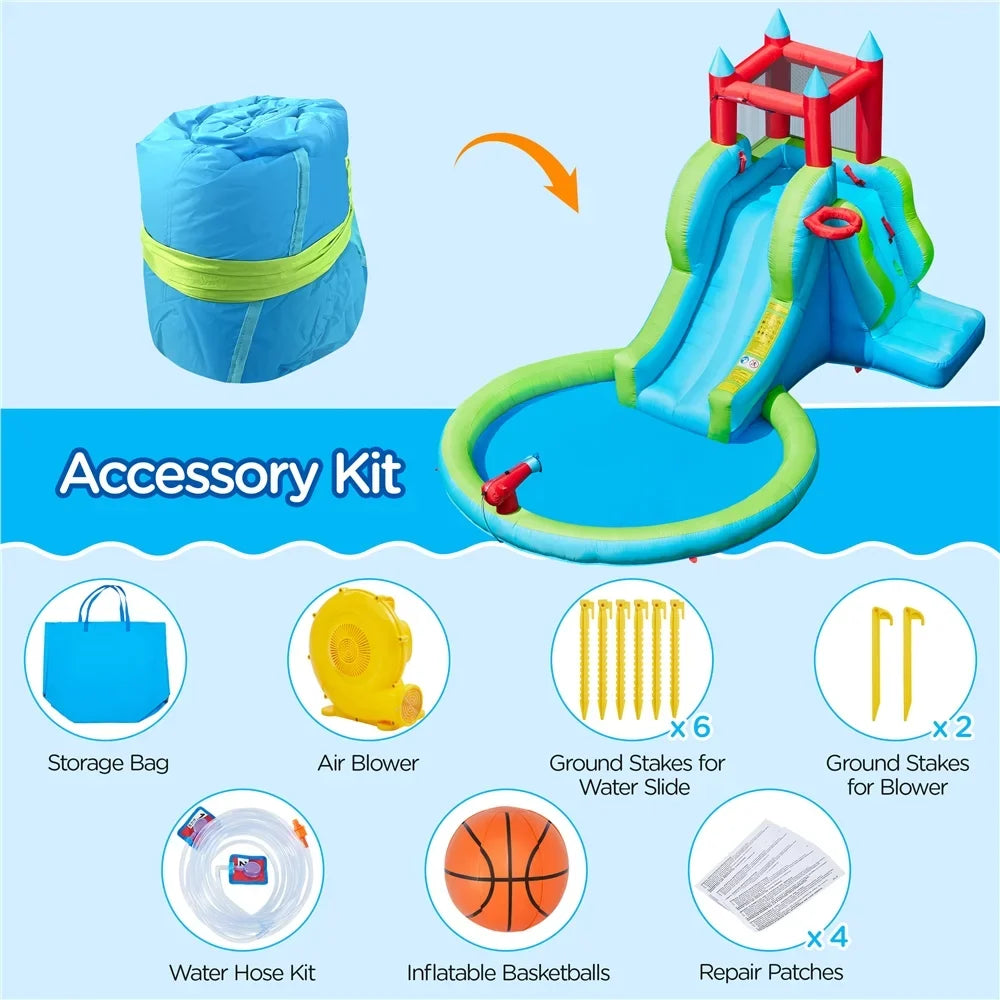 Cyan Wall, Climbing Inflatable Water with Topeakmart Slide