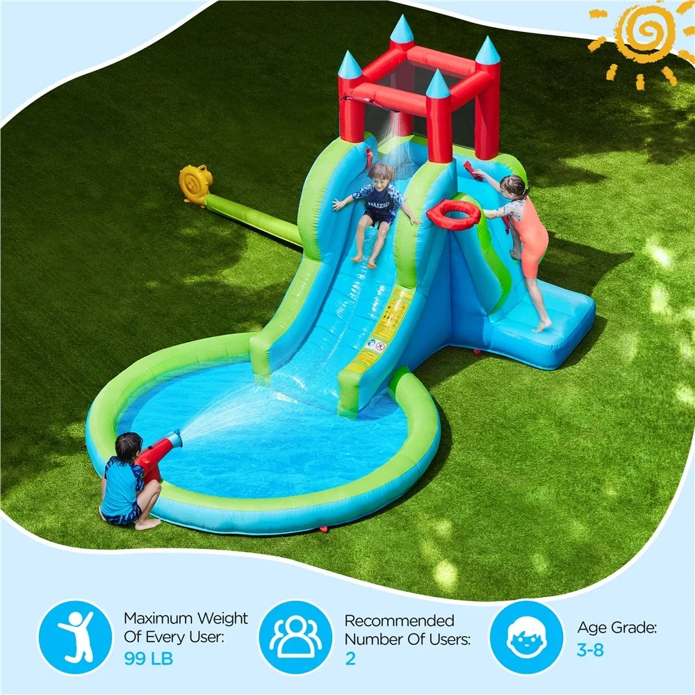Cyan Wall, Climbing Inflatable Water with Topeakmart Slide