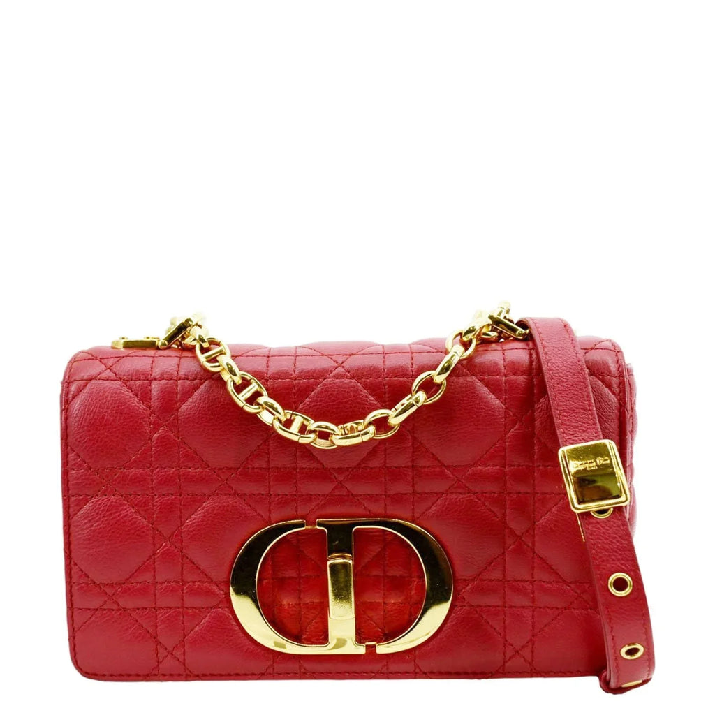 Leather Pre-owned Calfskin Caro Red Cannage Bag Shoulder CHRISTIAN DIOR