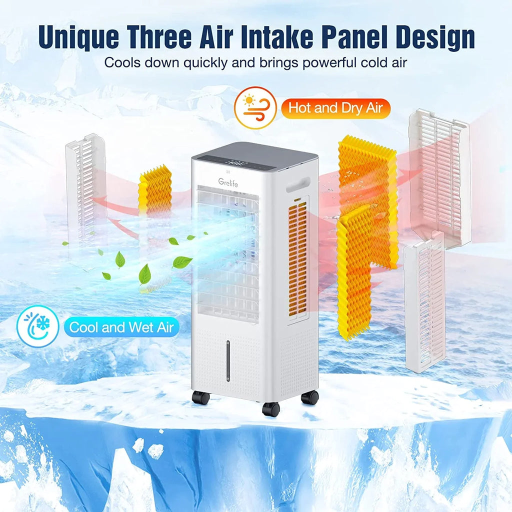 Cooler Home Swamp Speeds, Portable Tank, 3 Cooler, Modes, Water 3-IN-1 4 with Air Cooling Ice Fan Timer, Cooler Remote 1.58Gal for Office 12H Air LIANMEI 3 Personal Bedroom Control, Packs, Evaporative