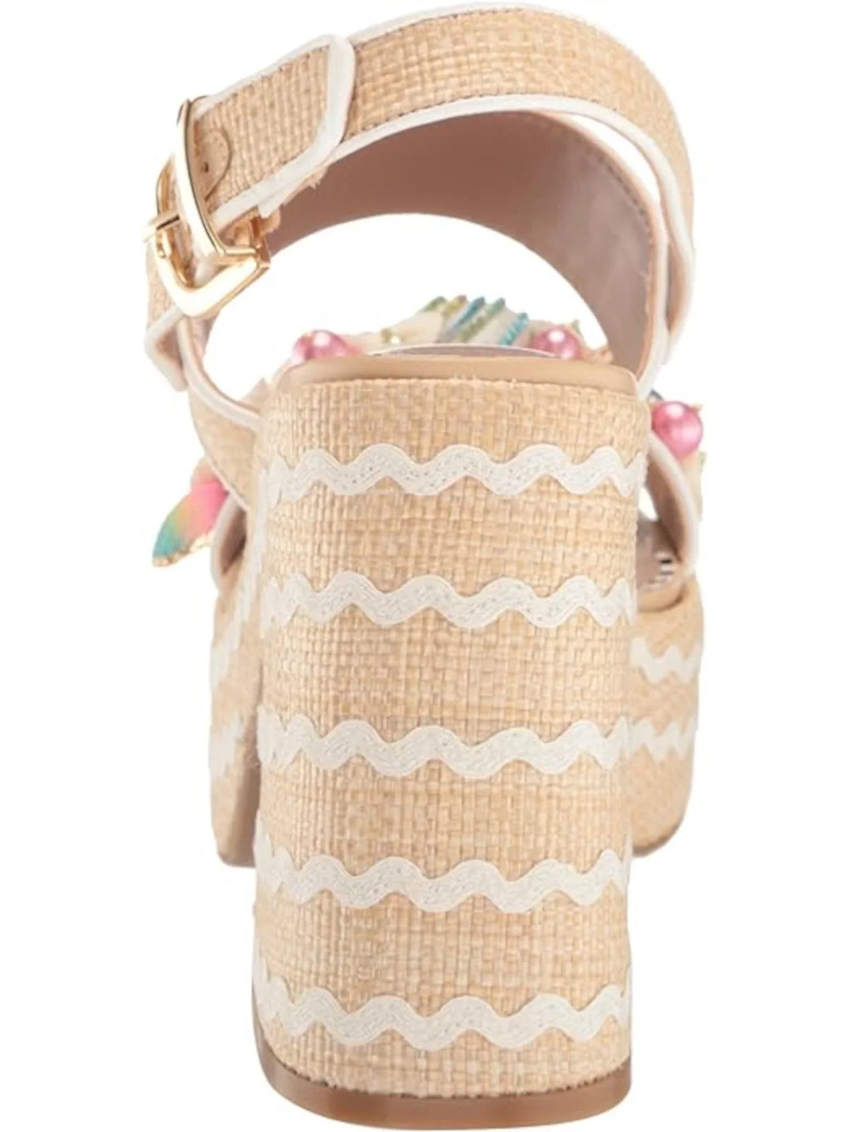 Beige Shellie Buckle Block Media Round Woven Slingback Heel 10 Mixed Womens Platform M Sandal BETSEY Toe Embellished 2" JOHNSON