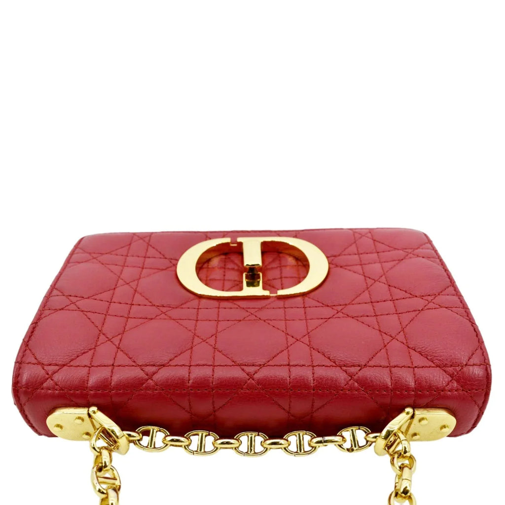 Leather Pre-owned Calfskin Caro Red Cannage Bag Shoulder CHRISTIAN DIOR