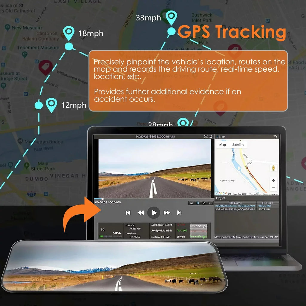 Vision, Monitor Night 170° Camera G-Sensor, 4K Dash Car Recorder Angle Cam with DVR Dual HD Parking iMounTEK Lens