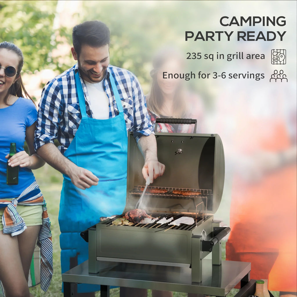 Barbecue, Tabletop Charcoal Green Outsunny Grill Lid, with BBQ Small