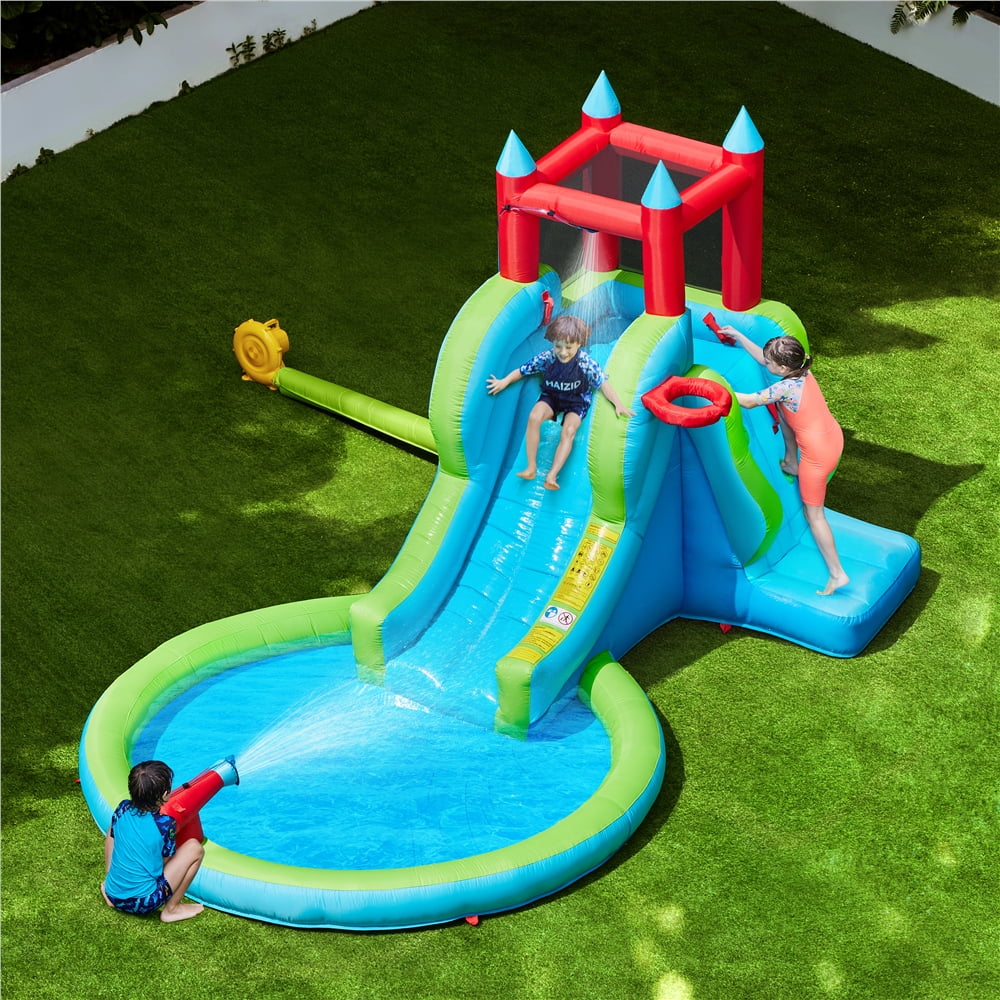 Cyan Wall, Climbing Inflatable Water with Topeakmart Slide
