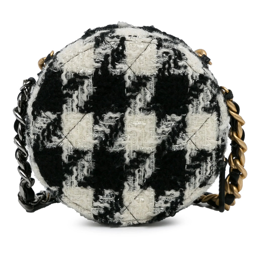 Crossbody Unisex Chanel and (Good) Black Purse with Lambskin Clutch Fabric 19 Chain Coin Round Tweed Pre-Owned Authenticated Bag