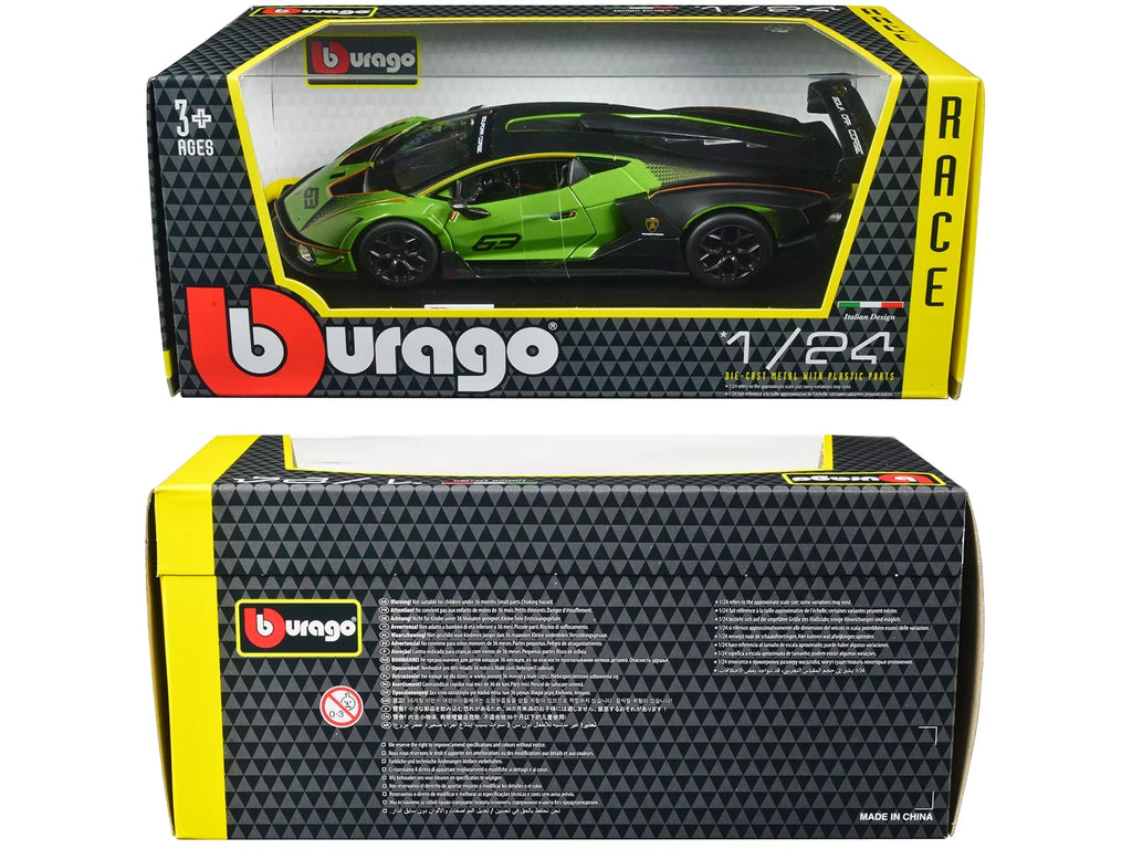 Series Bburago Black Model Green 1/24 "Squadra by Lamborghini and Metallic Essenza Diecast #63 "Race" SCV12 Corse" Car
