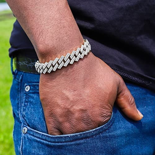 Cross Be (18") Out ZZ Cuban SLV Matching Set Out Set Bracelet 3pc SLV Luxury Charles Choose - - Lit Tennis Raymond & Wristwatch Quartz Necklace Iced Classic Blinged w/Diamond The ST10327RN Mens