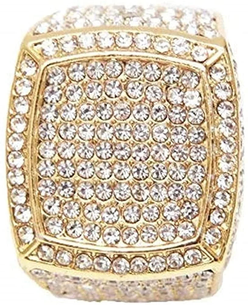 '- Out Ring Mens King 3pc Cuban w/Bling-ed Bracelet Out L0504 Luxury Bling-ed BR Round Iced #Blue) Watch Set(11,Gold Set and