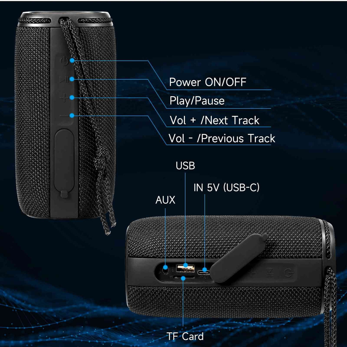 with Bass, Black Waterproof Sound - BT5.3, Pairing, Surround Speakers IPX5 LG Speaker UrbanX for Bluetooth Speaker, X808 Portable True HD Punchy Wireless 360° W41+