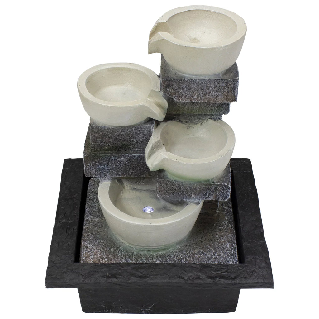 Indoor Water Lighted LED Fountain Tabletop 11" 4-Tier Cascading Northlight Bowl