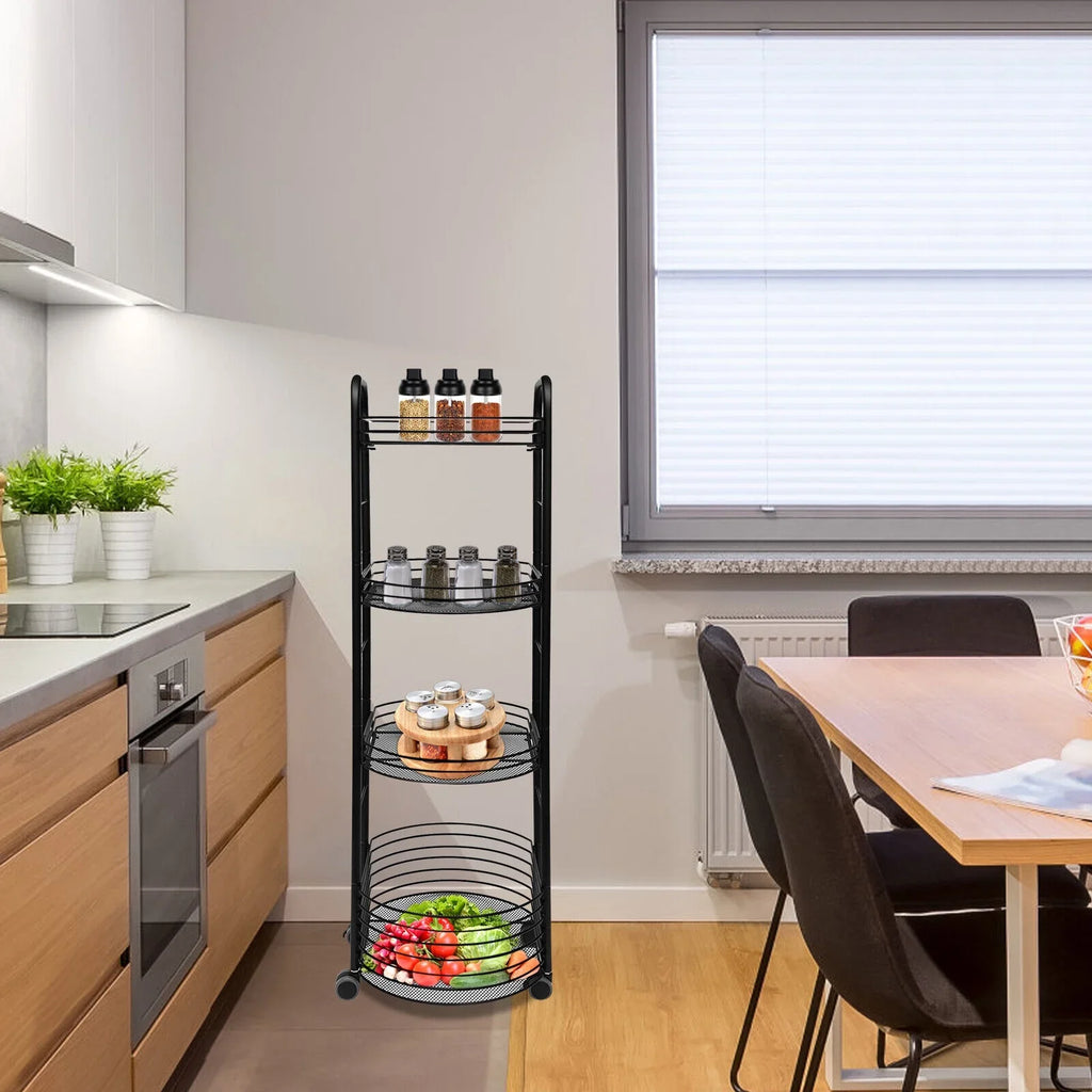 Movable Trolley Cart Tier 4 Shelf Utility Storage Storage Organizer Kitchen Rack