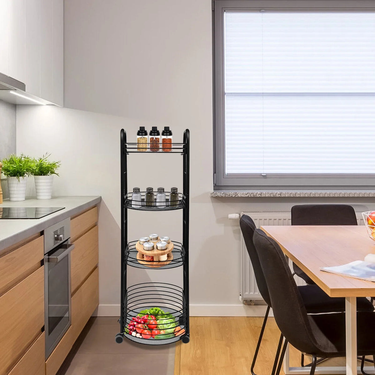 Movable Trolley Cart Tier 4 Shelf Utility Storage Storage Organizer Kitchen Rack