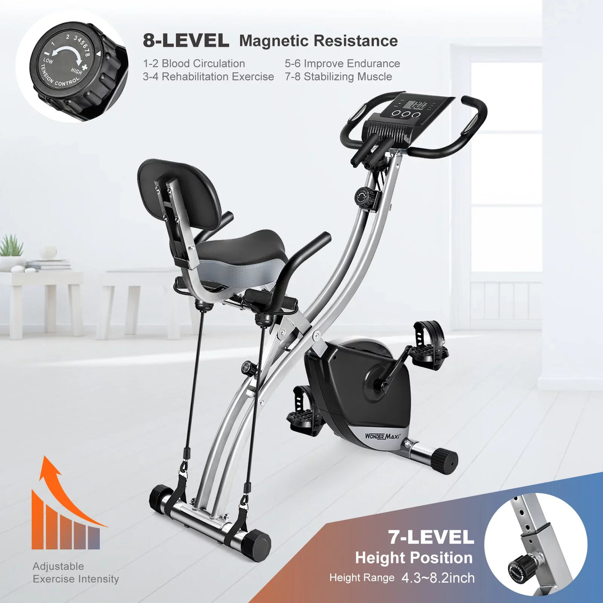 Back Indoor Recumbent Workout Arm with Folding Magnetic Wonder Front Bands Bike, Upright Maxi and Exercise Resistance