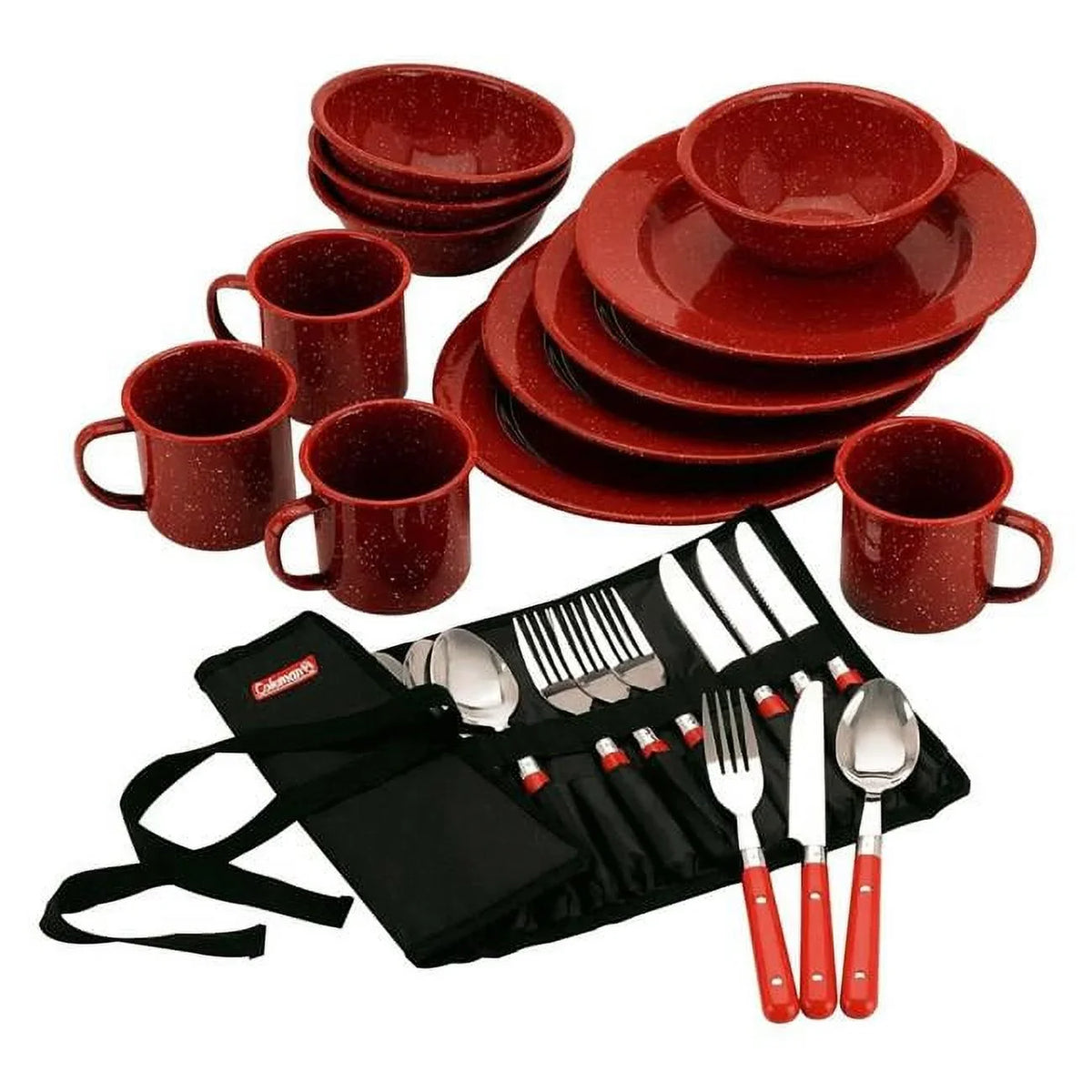 Dish 24-Piece Set & Coleman Flatware Enamelware