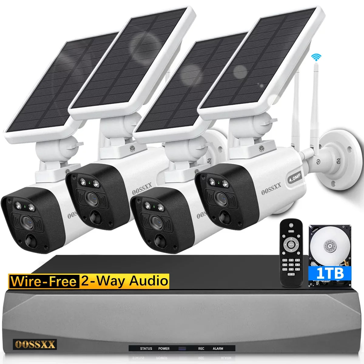 Camera 1TB OOSSXX Solar Surveillance Outdoor,Dual Antennas Cameras Hard with Drive System Wireless Security