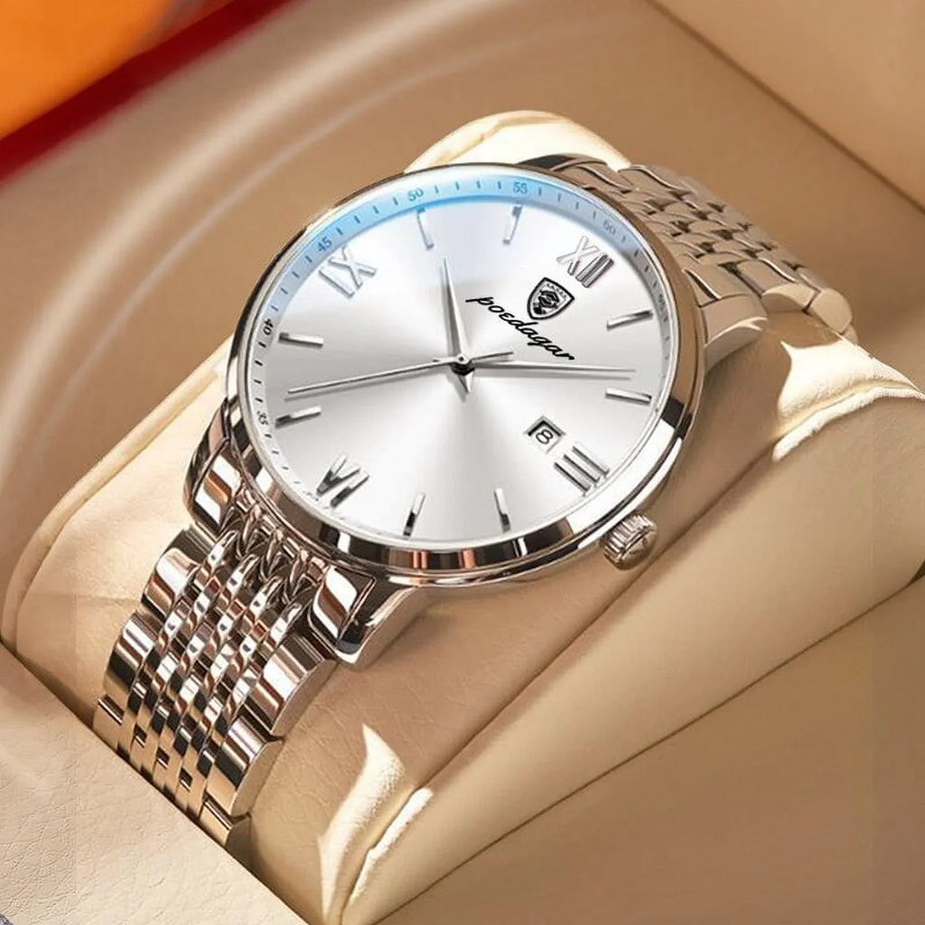 Fashion Luxury Steel Ultra-Thin Quartz Business New Stainless Men POEDAGAR Watches Calender Week Waterproof Wristwatch Cool