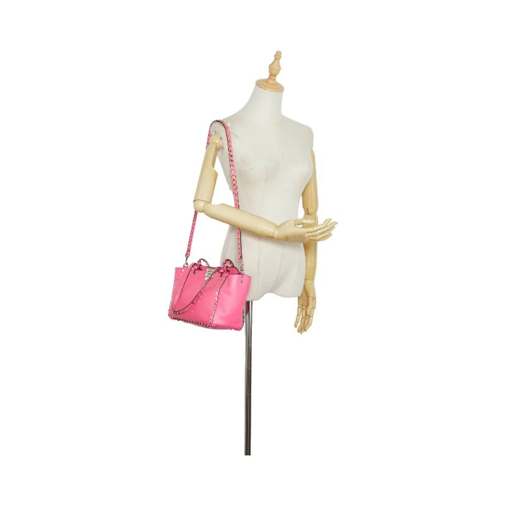 leather handbag (Good) ladies Valentino VALENTINO pink Rockstud bag shoulder Pre-Owned