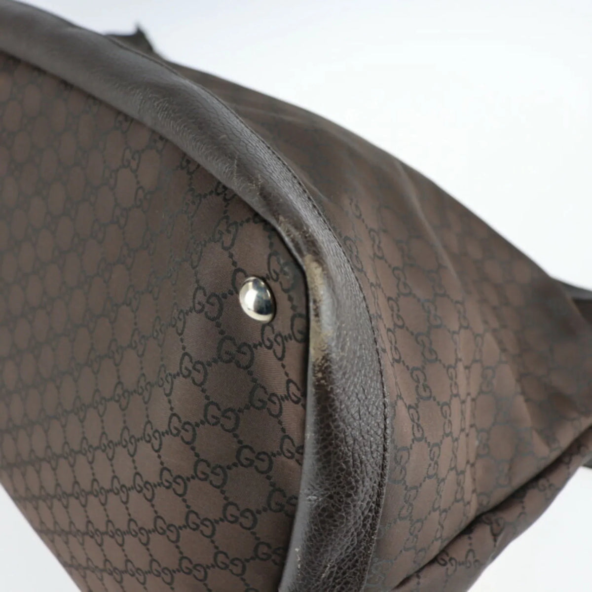 (Good) Boston Shoulder GG Leather Gucci Nylon Brown Bag 105669 GUCCI Pre-Owned Travel