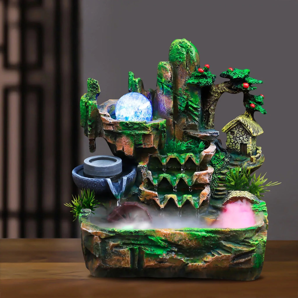 Decoration Light With Atomizer ZhdnBhnos Tabletop Fountain Office Home Led Fengshui Waterfall Indoor Rockery &