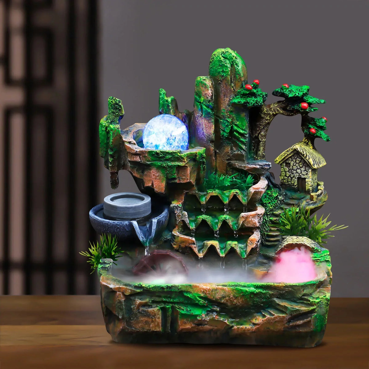 Decoration Light With Atomizer ZhdnBhnos Tabletop Fountain Office Home Led Fengshui Waterfall Indoor Rockery &