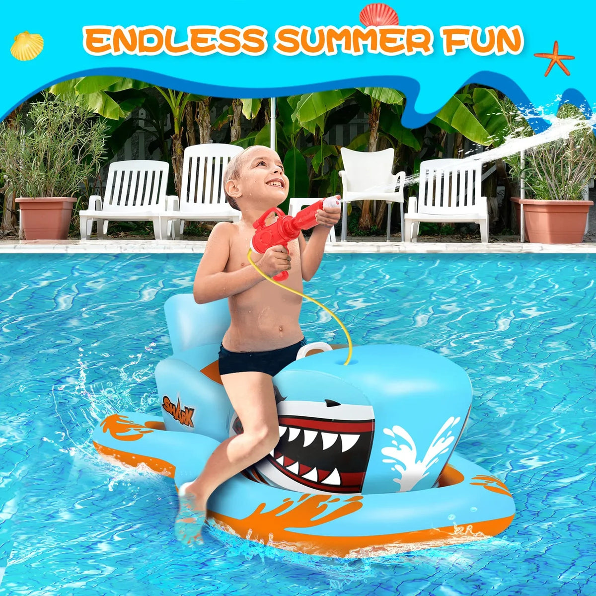 Pool for Pool Game Toys Pool Kids,Shark Boys 3-12 Waterpistol Age Girls with Kid Floats Ride-on for