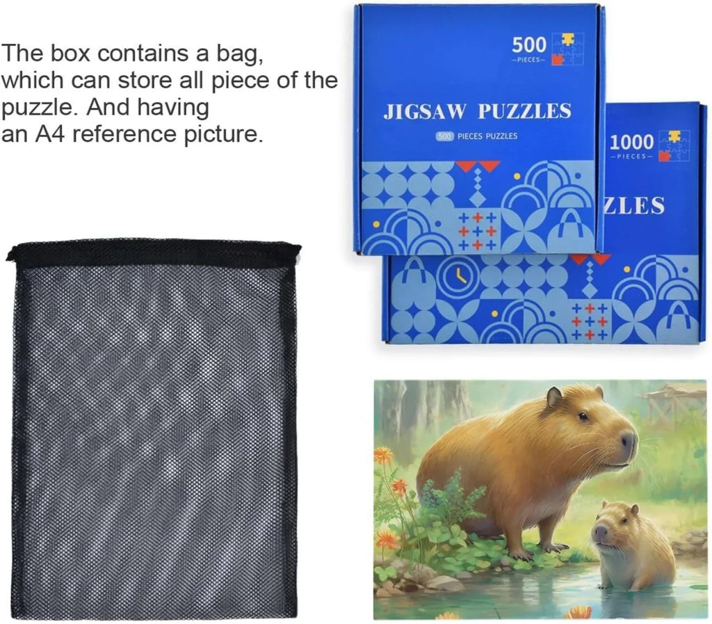 Puzzle, Game Fun Puzzle Parents Zigsaw Capybara Material for Challenging Family Brain Adults, Jigsaw Family PCS Wood Composite Paper Bag, Kids Gift 1000 Exercise with Storage Friends for