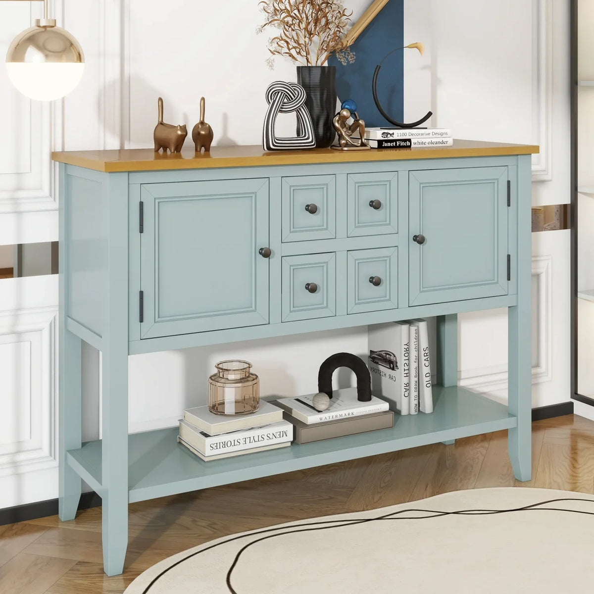 and Small Living OLD Table Kitchens Vintage for and Shelf Gray Drawers Rooms Ample Cambridge Console Entrances Storage Bottom TREXM WF190263AAE) with Series (Antique SKU Four