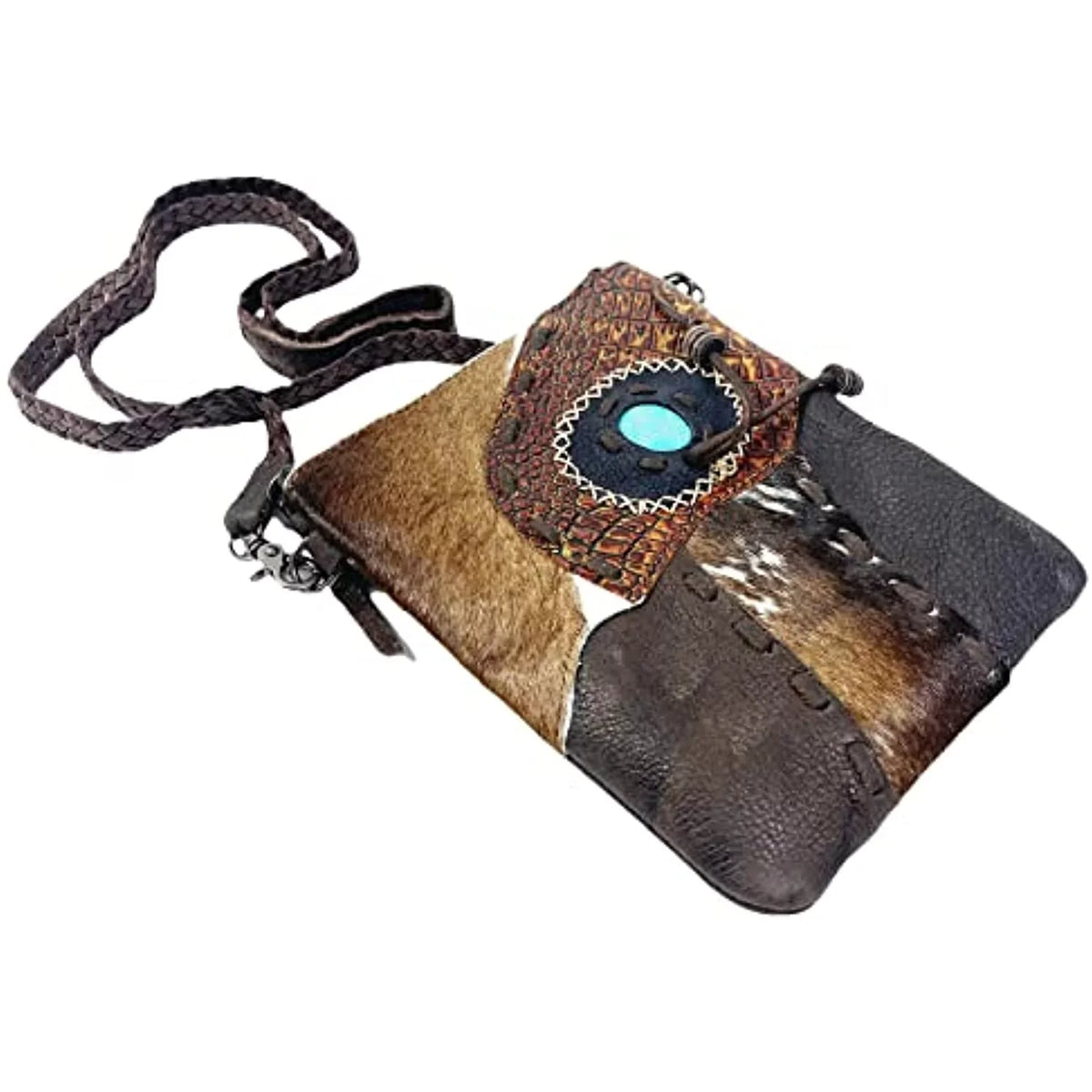 Brown) Tassel Cowhair Tooled Handbag Purse (Dark Bag Teal Tote Hand Western Crossbody Urbalabs Stone Purses Stitched Leather